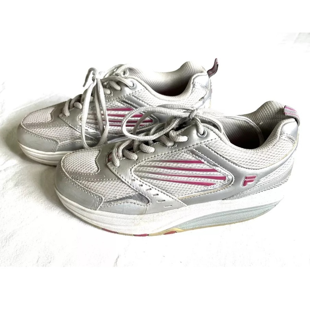 FILA Walk-N-Sculpt Rocker Shoes Sz. 7M US, Silver/Pink, Leather/Mesh, Walking